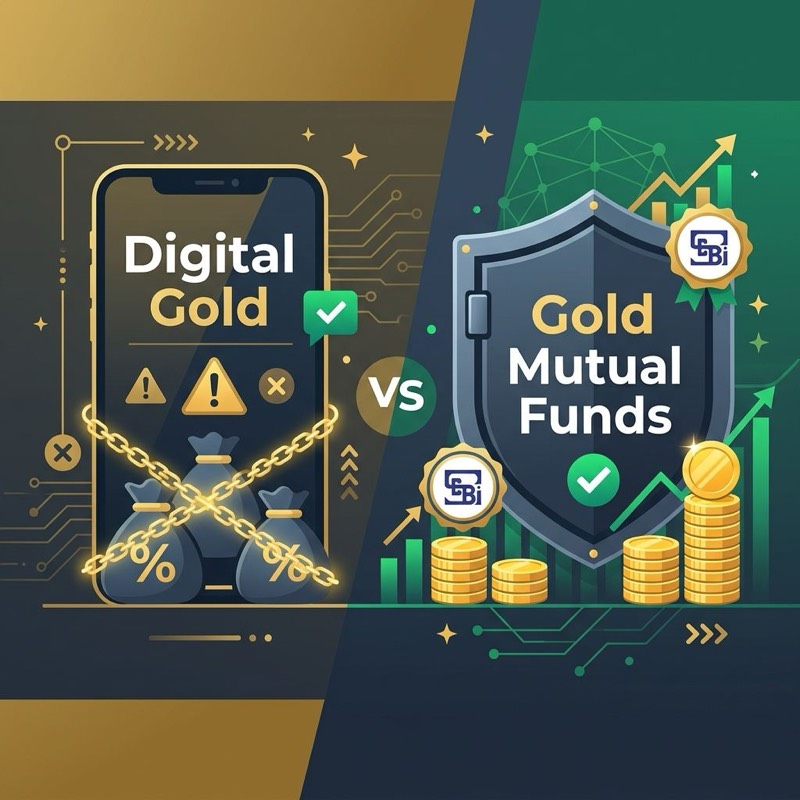 Digital gold vs Gold Mutual Funds comparison showing regulation and expense ratio difference